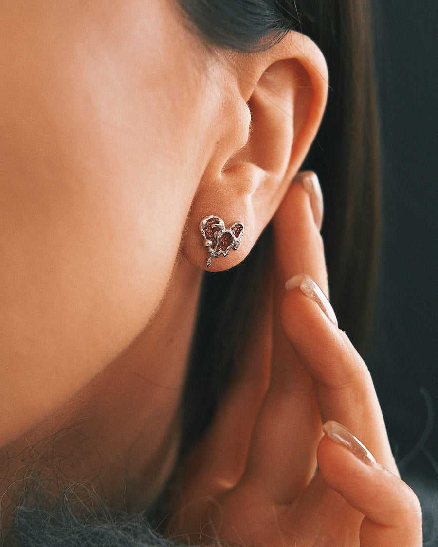 Mismatched Cherry Hearts — Sterling Silver Earrings, alternate view