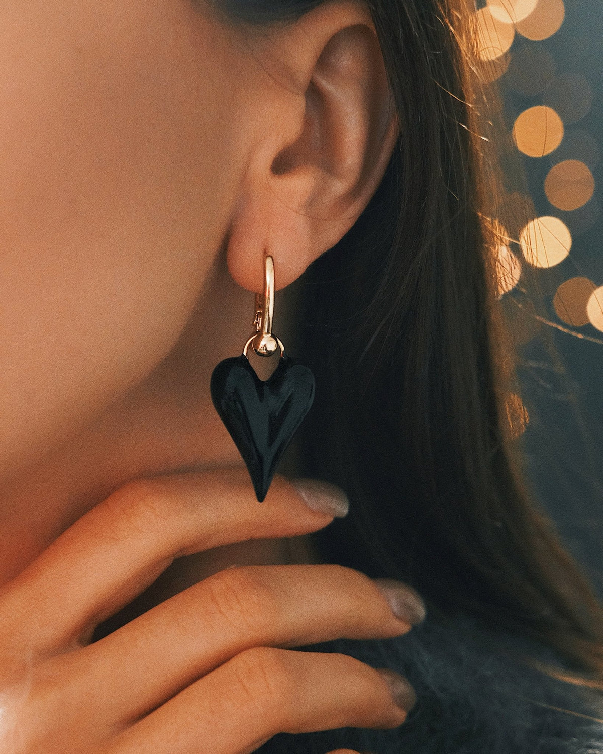 Puffed Heart Huggies — Gold-Tone Huggie Earrings, alternate view
