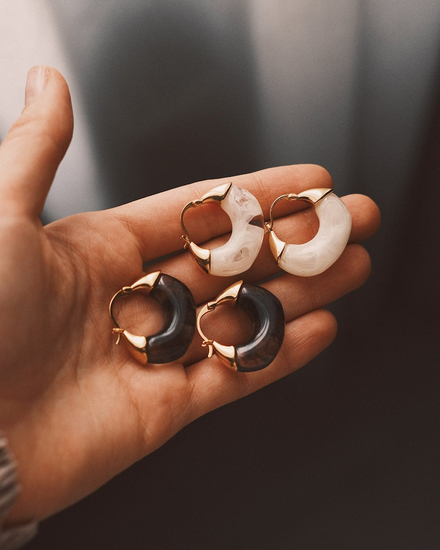 Marbled Resin Hoops — Gold-Tone Hoop Earrings