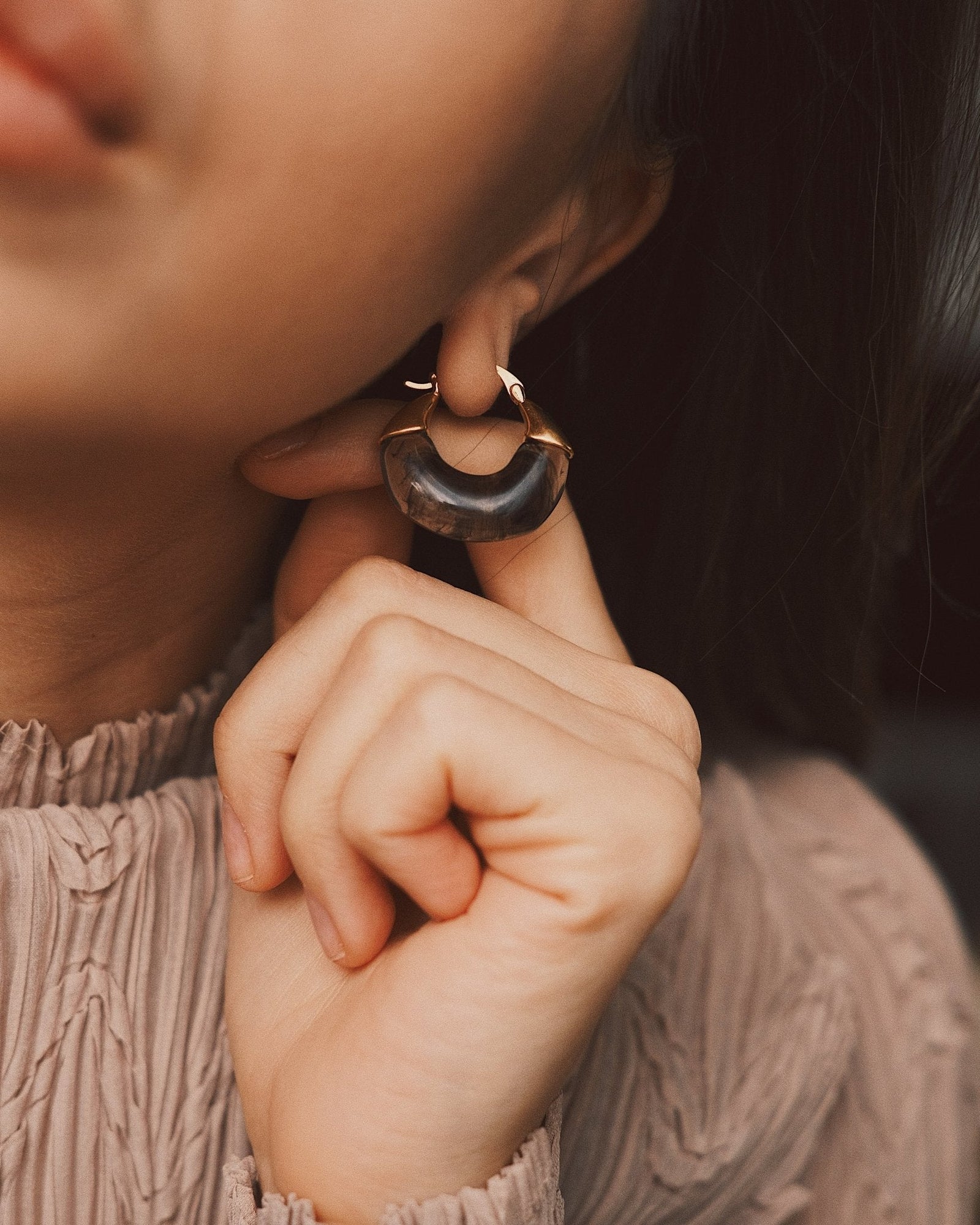 Marbled Resin Hoops — Gold-Tone Hoop Earrings, alternate view