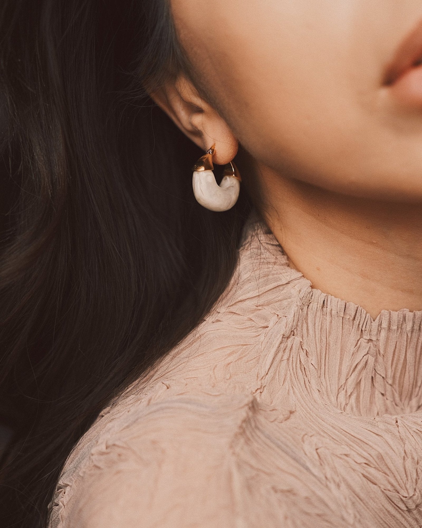 Marbled Resin Hoops — Gold-Tone Hoop Earrings, alternate view