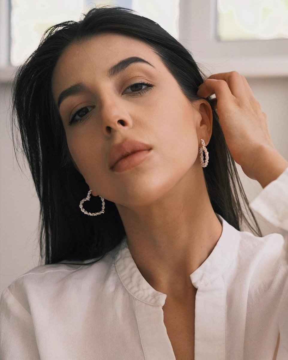 Crystal Heart Hoops — Silver-Tone Hoop Earrings, alternate view