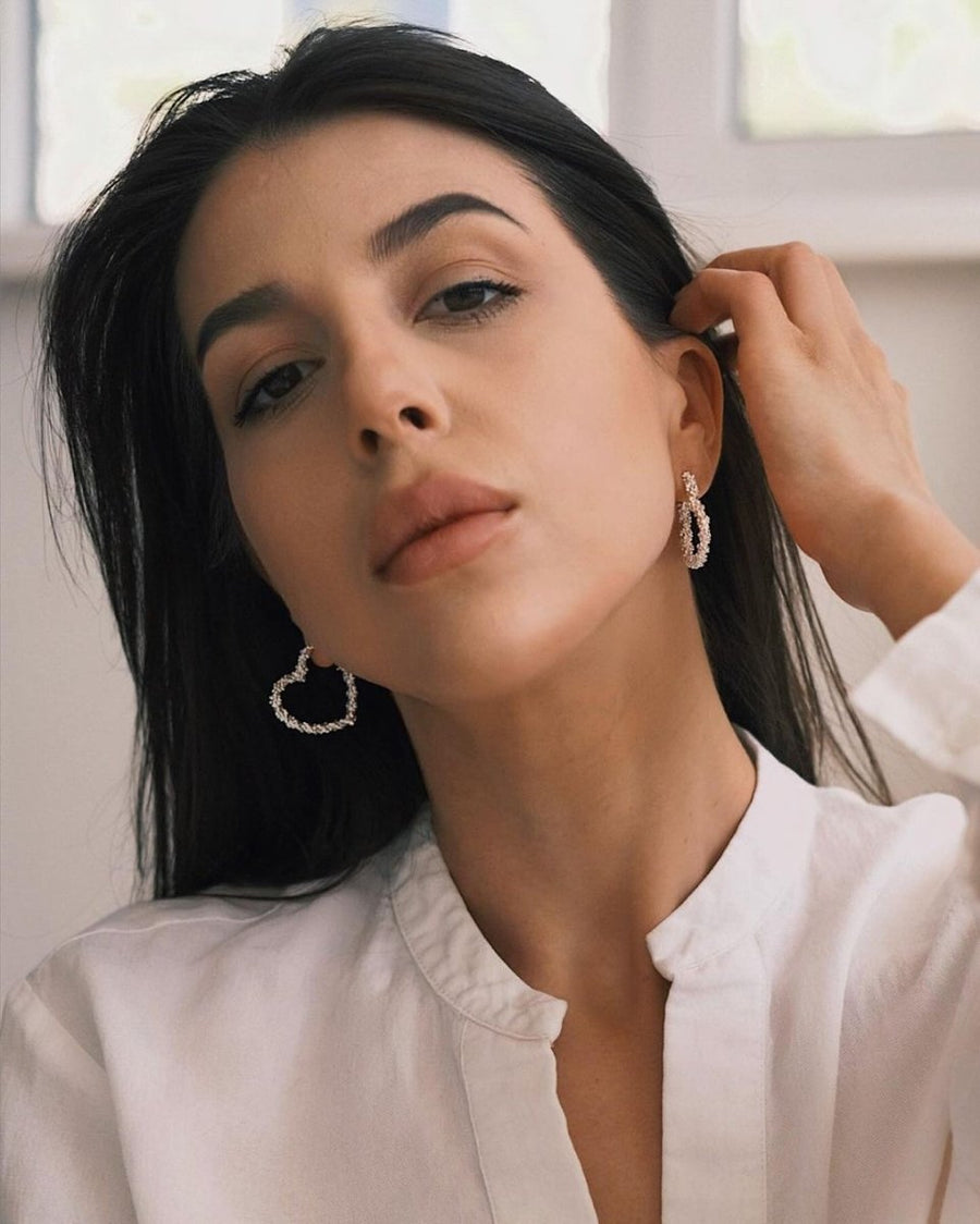 Crystal Heart Hoops — Silver-Tone Hoop Earrings, alternate view