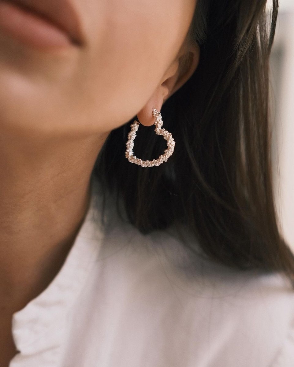 Crystal Heart Hoops — Silver-Tone Hoop Earrings