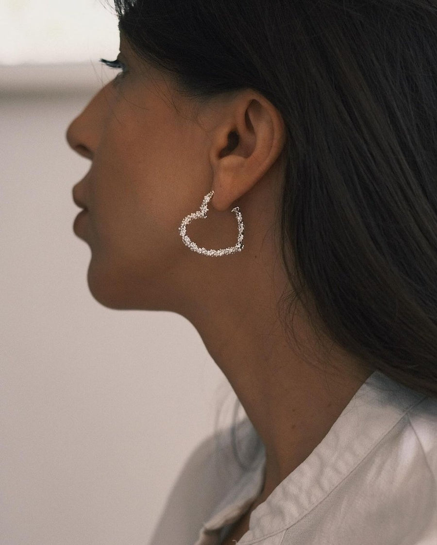 Crystal Heart Hoops — Silver-Tone Hoop Earrings, alternate view
