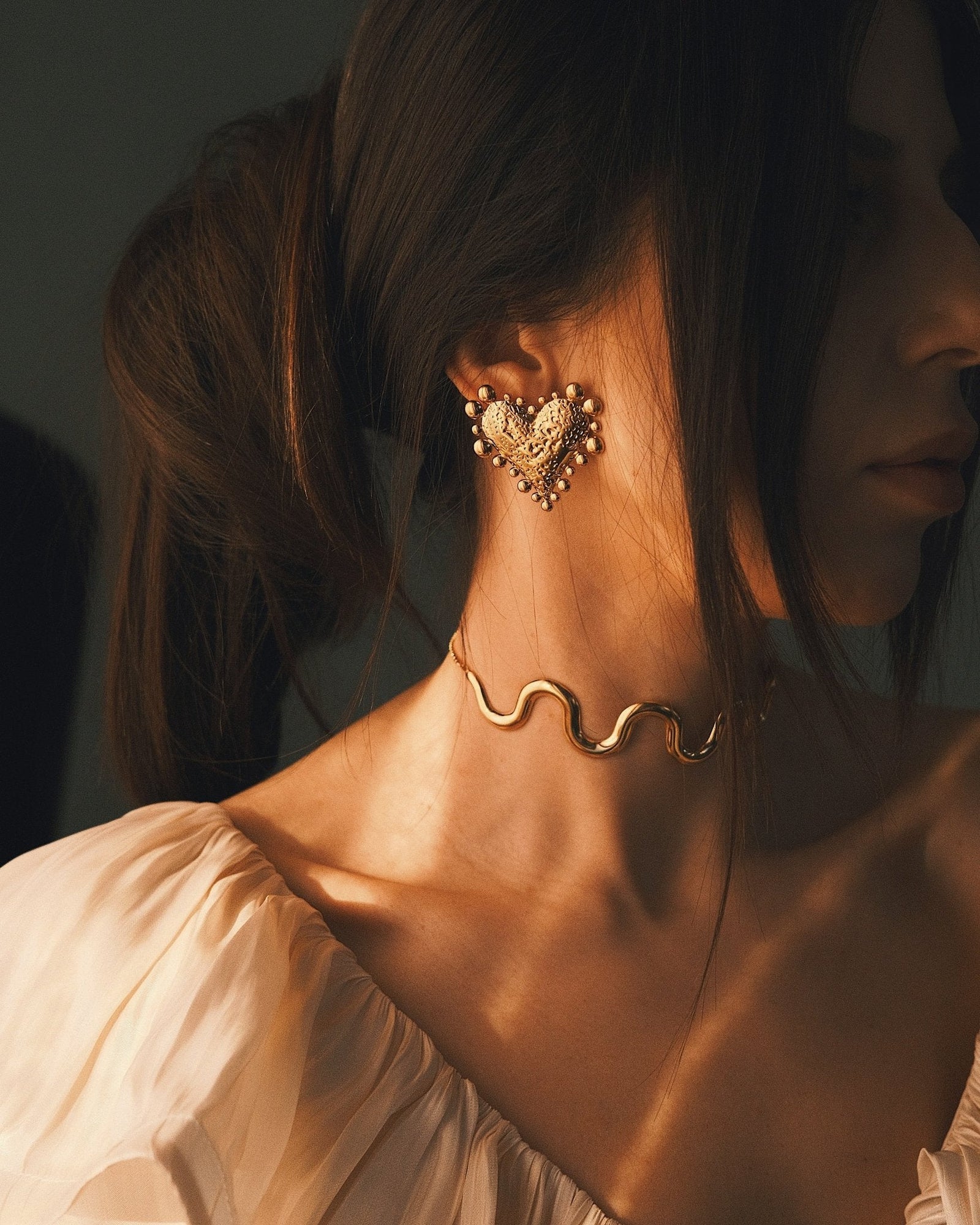 Beaded Heart Studs — Gold-Tone Stud Earrings, alternate view