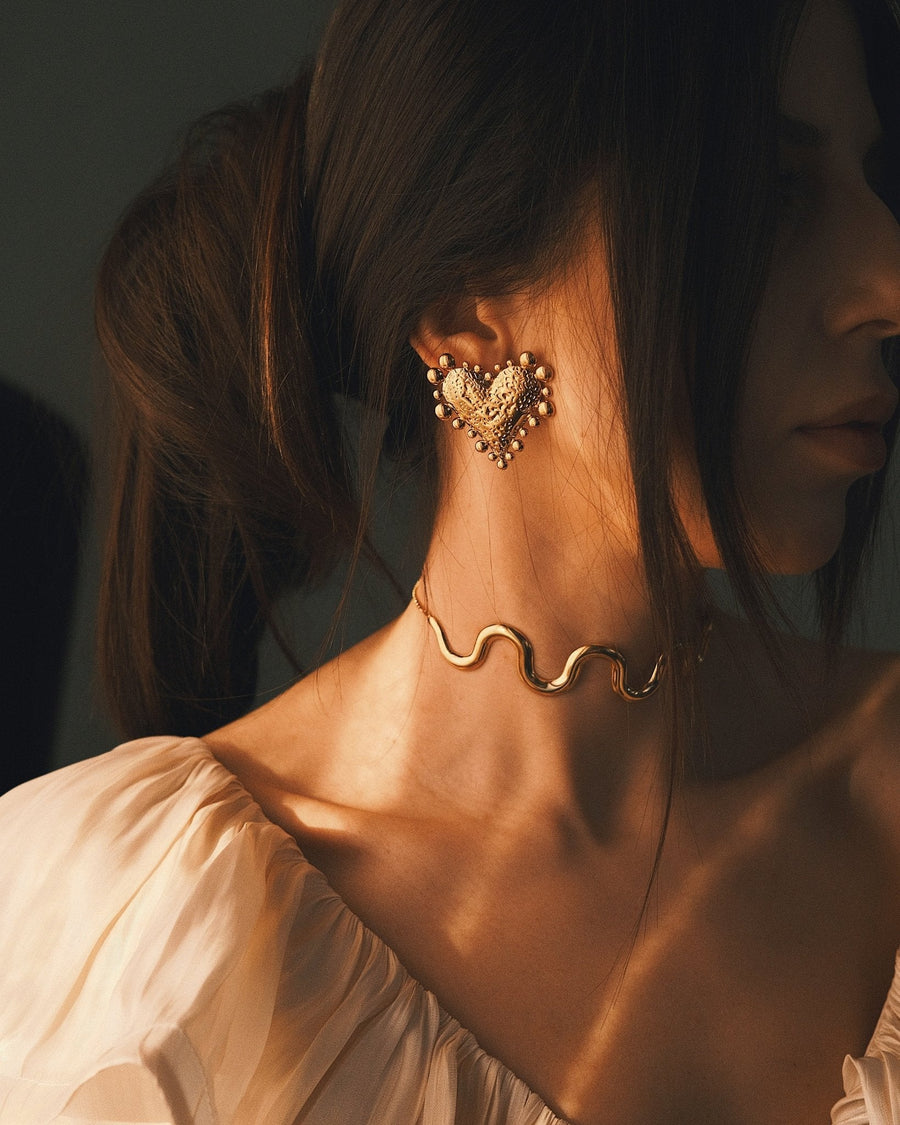 Beaded Heart Studs — Gold-Tone Stud Earrings, alternate view