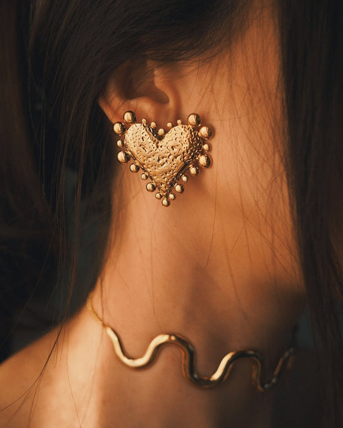 Beaded Heart Studs — Gold-Tone Stud Earrings