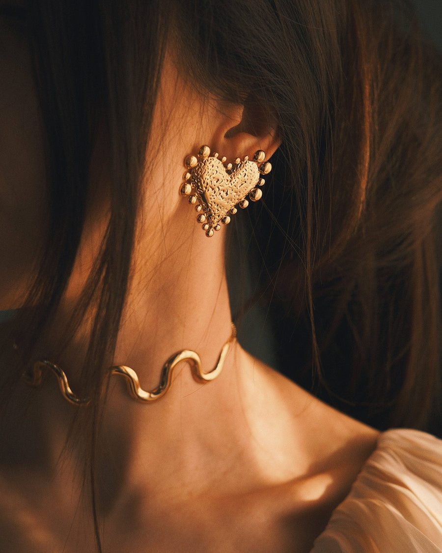 Beaded Heart Studs — Gold-Tone Stud Earrings, alternate view