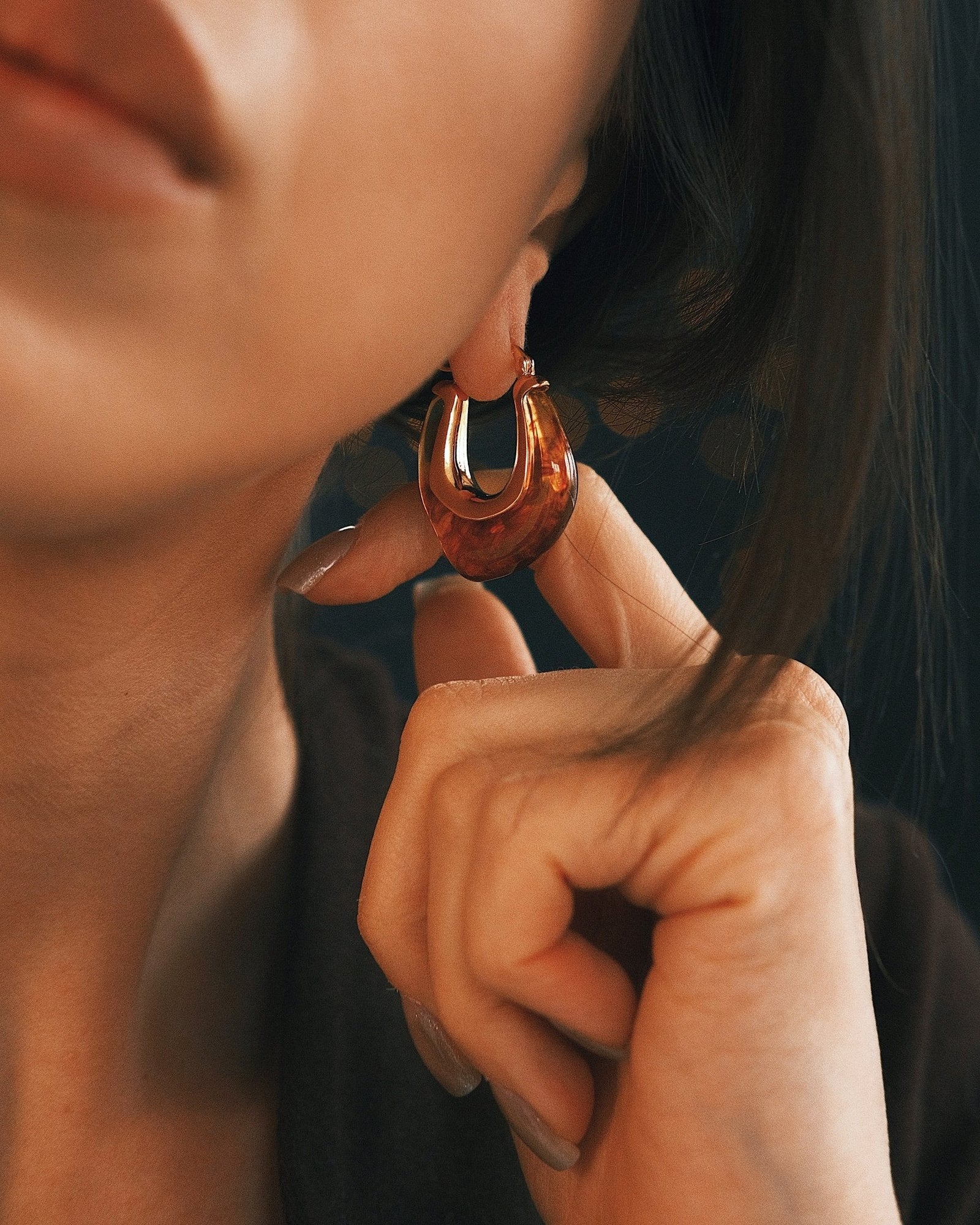 Amber Resin Hoops — Gold-Tone Hoop Earrings, alternate view