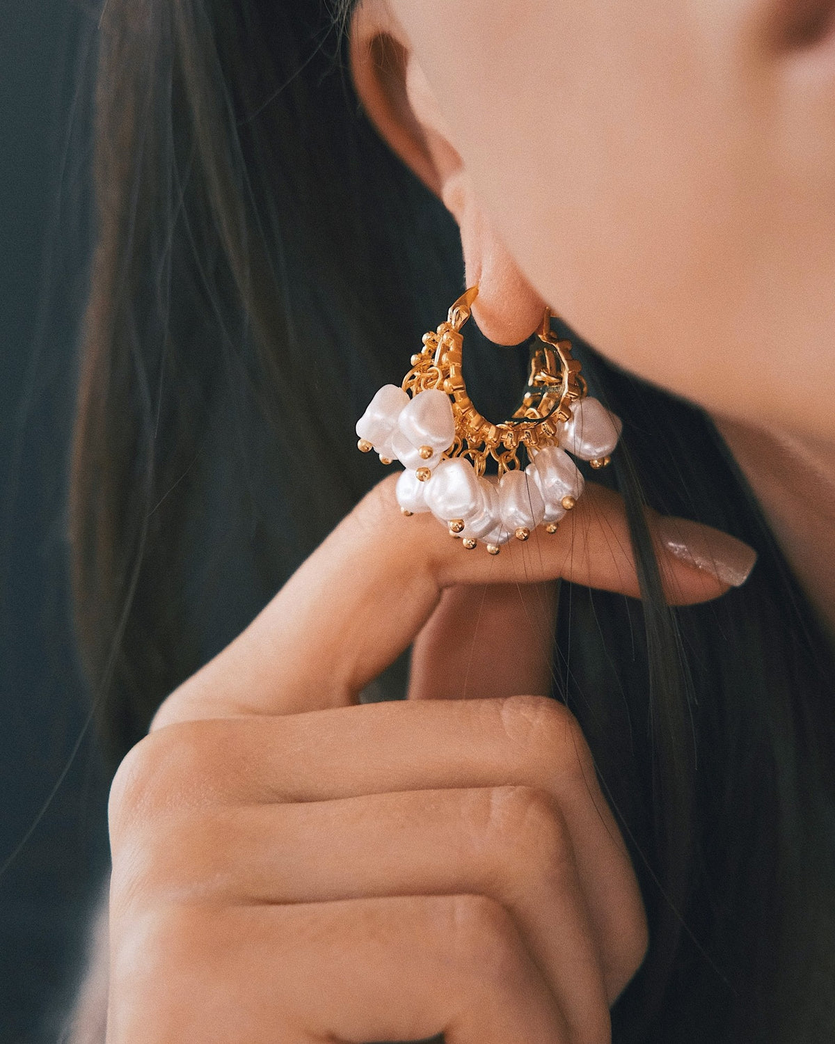 Baroque Pearl Hoops — Gold-Tone Hoop Earrings, alternate view