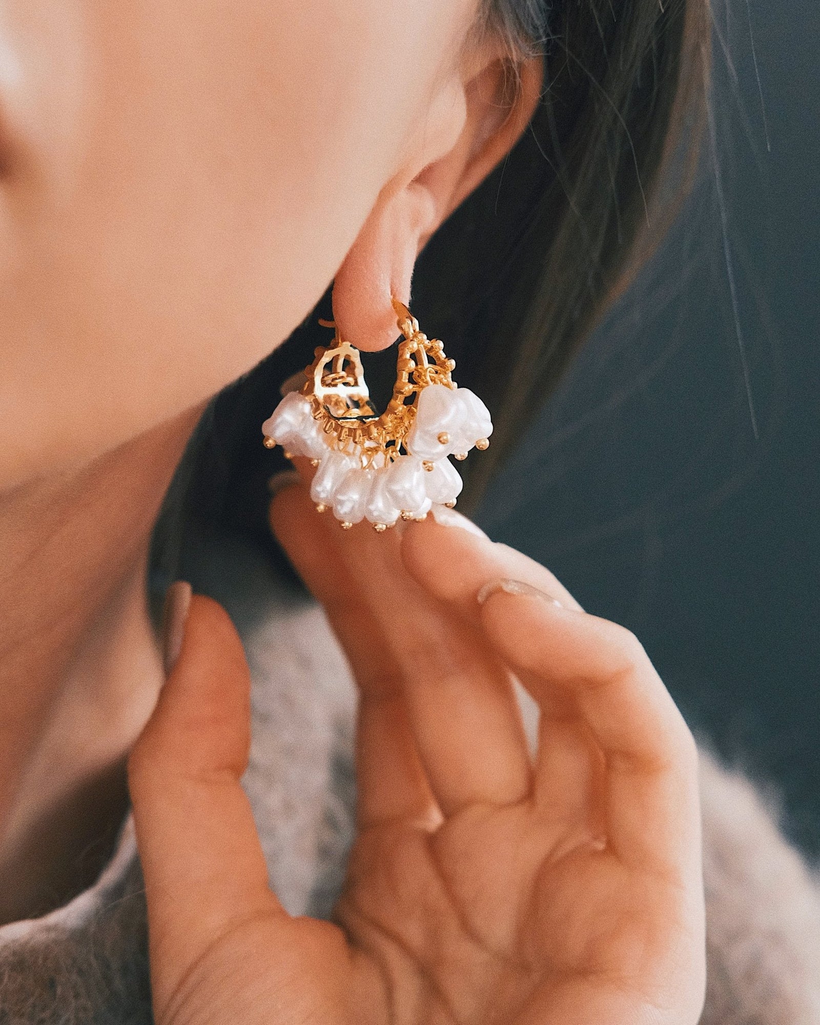 Baroque Pearl Hoops — Gold-Tone Hoop Earrings, alternate view