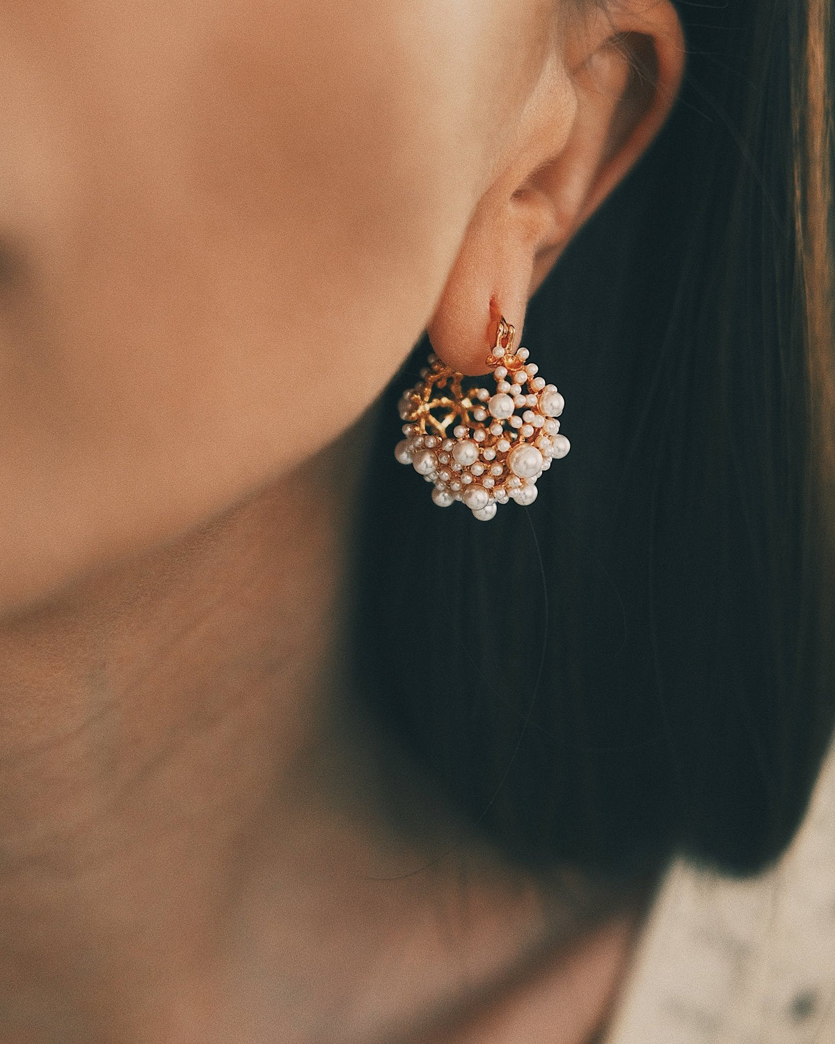 Pearl Cluster Huggies — Gold-Tone Huggie Earrings, alternate view