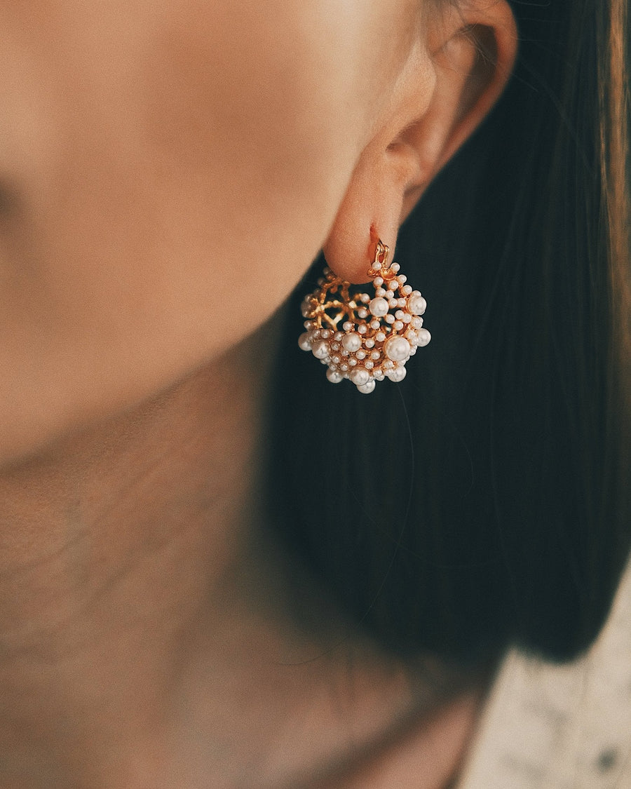 Pearl Cluster Huggies — Gold-Tone Huggie Earrings, alternate view