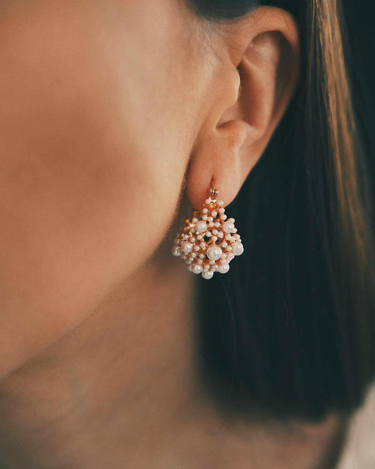 Pearl Cluster Huggies — Gold-Tone Huggie Earrings