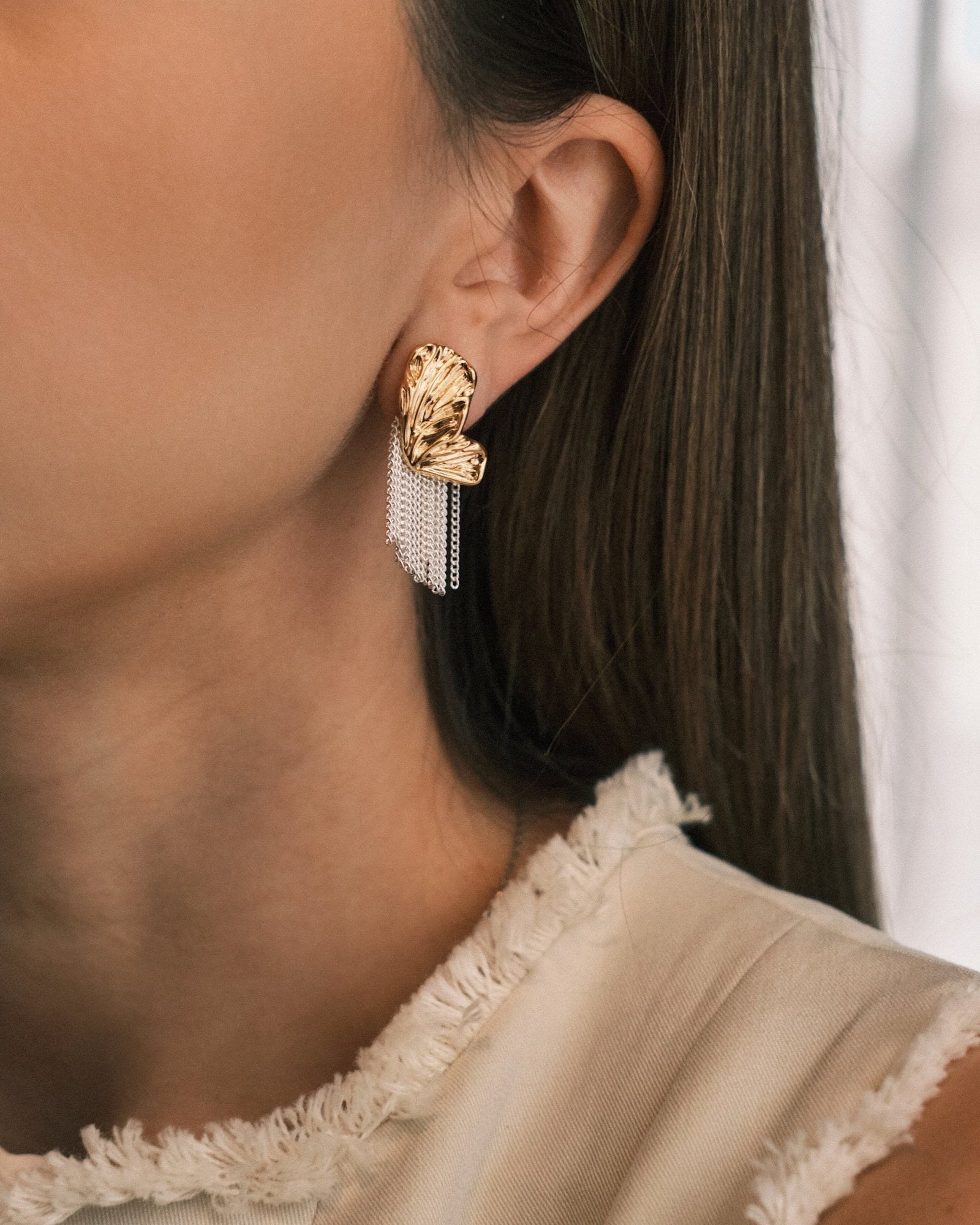 Butterfly Chain Drops — Gold-Tone Drop Earrings, alternate view
