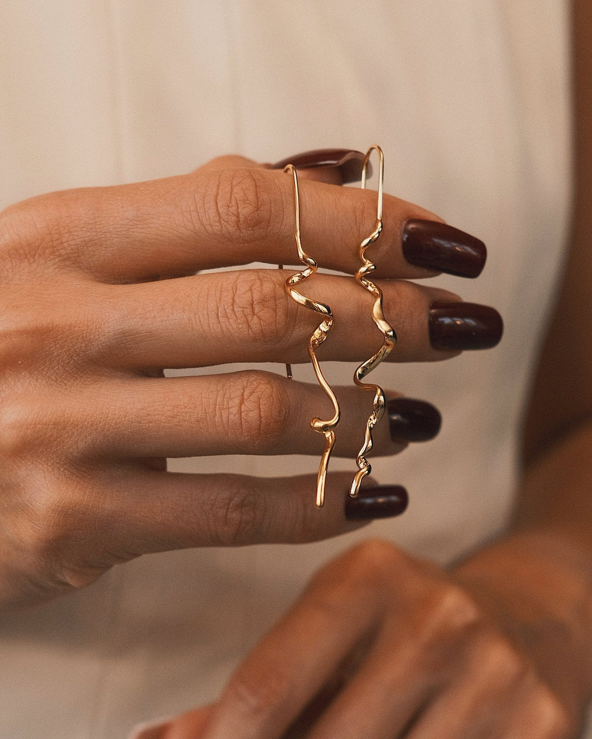 Ripple Line Earrings — Gold-Tone Earrings