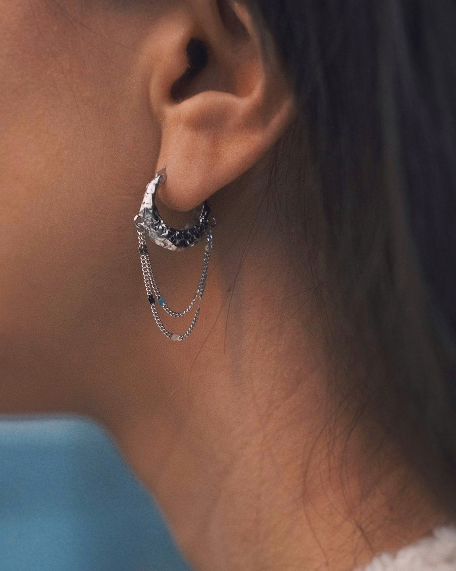 Scaled Chain Huggie — Sterling Silver Earrings, alternate view