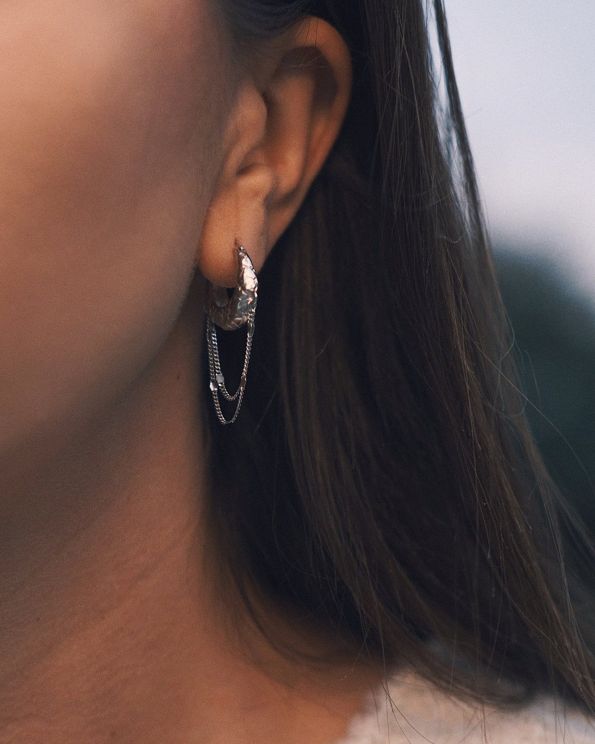 Scaled Chain Huggie — Sterling Silver Earrings