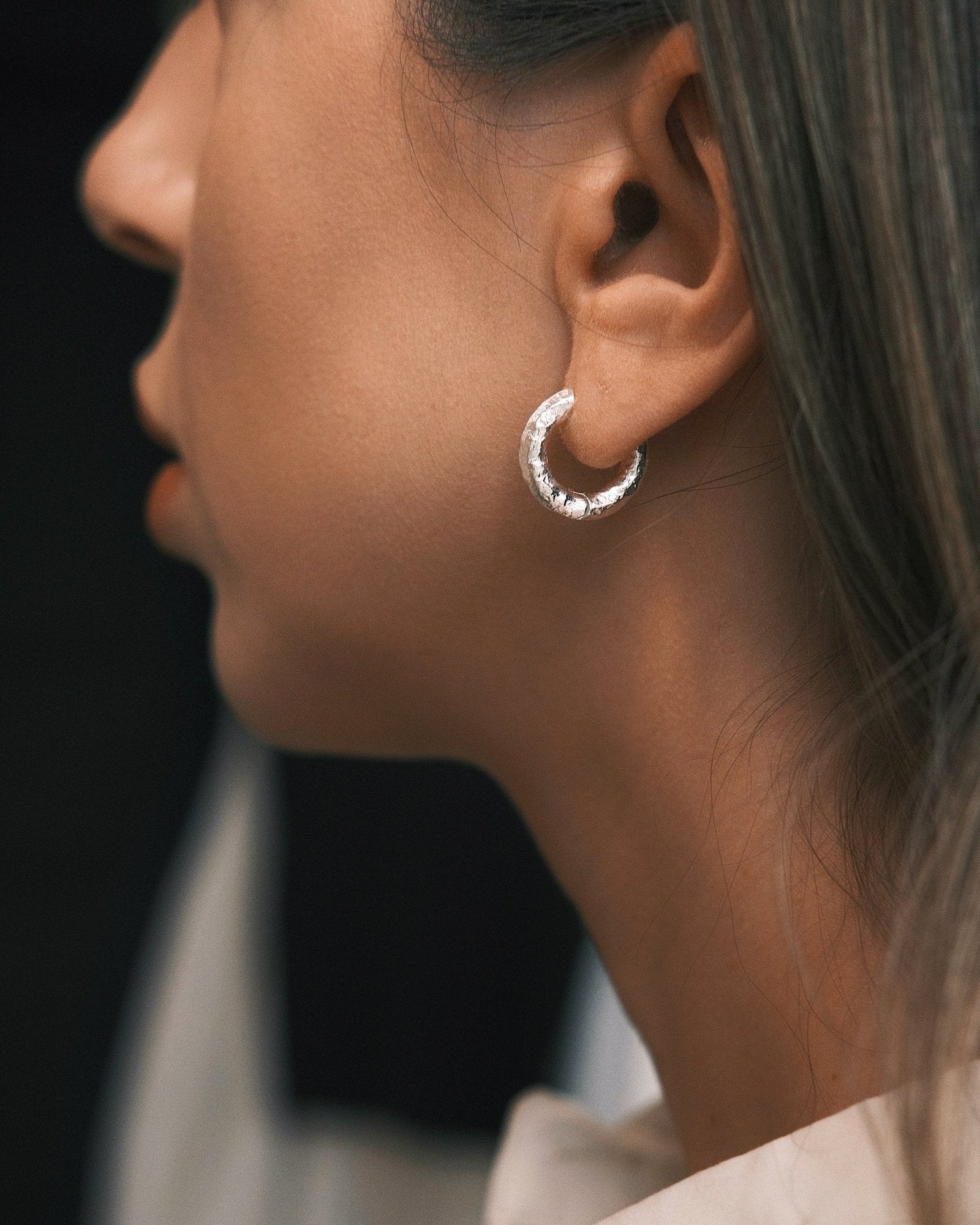 Sculpted Mini Hoop — Gold-Tone Sterling Silver Hoop Earrings, alternate view