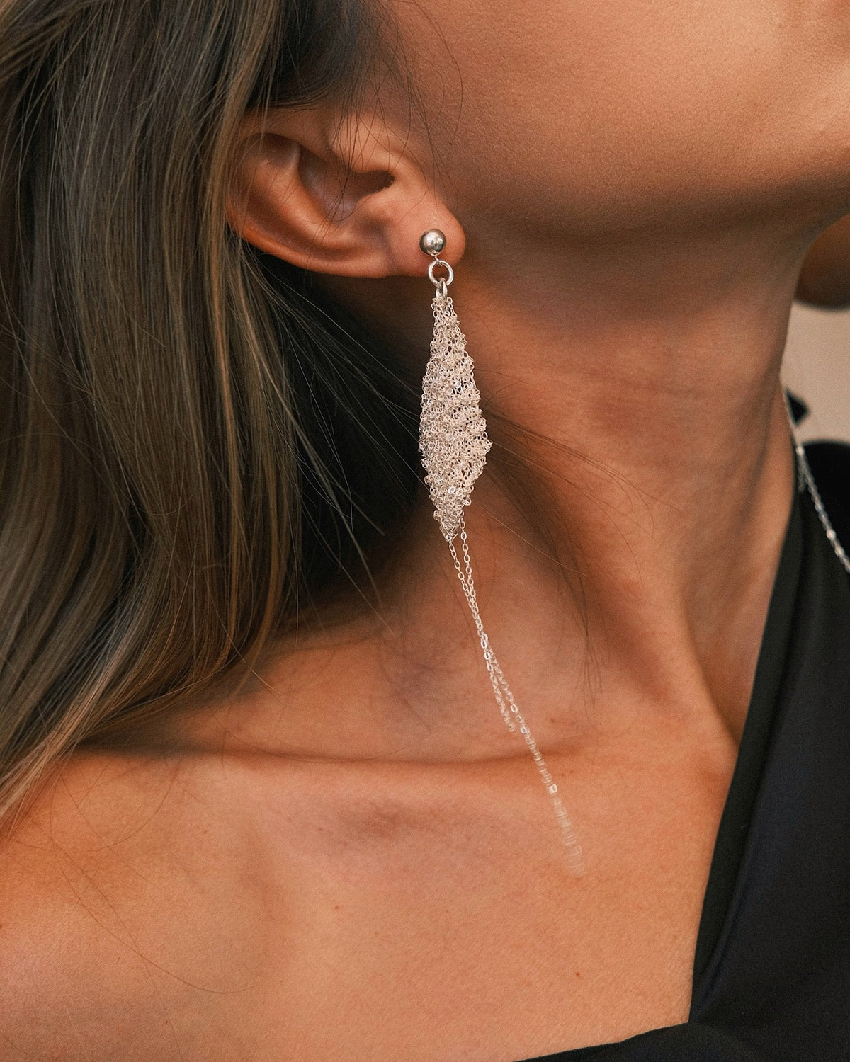 Chain Cluster Drops — Sterling Silver Drop Earrings, alternate view