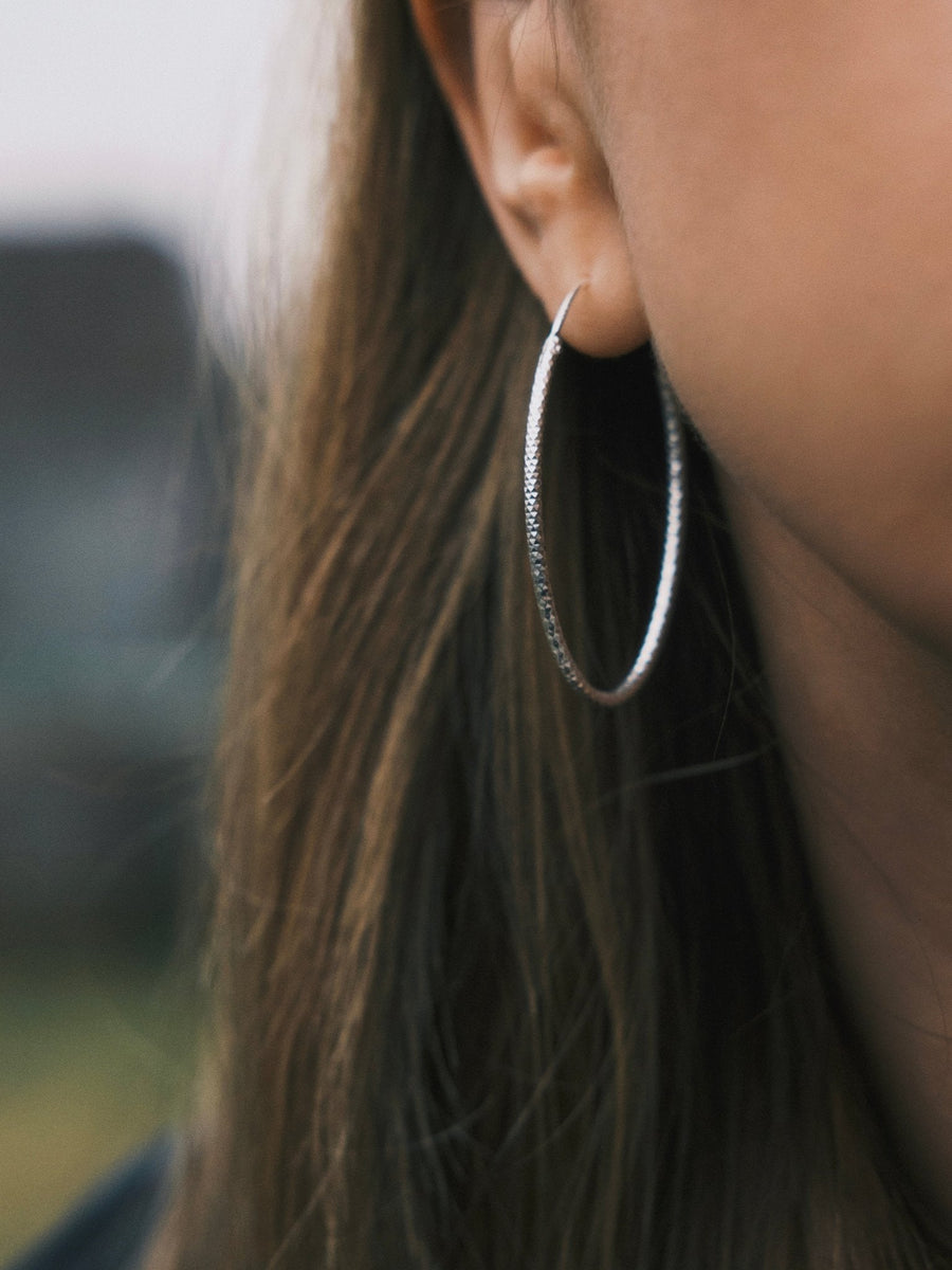 Faceted Oval Hoops — Sterling Silver Hoop Earrings, alternate view