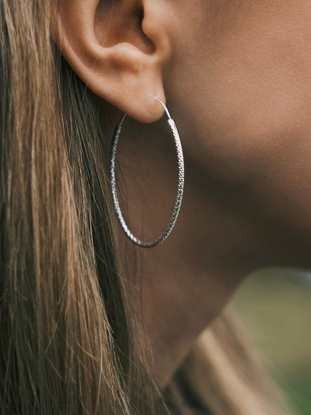 Faceted Oval Hoops — Sterling Silver Hoop Earrings, alternate view