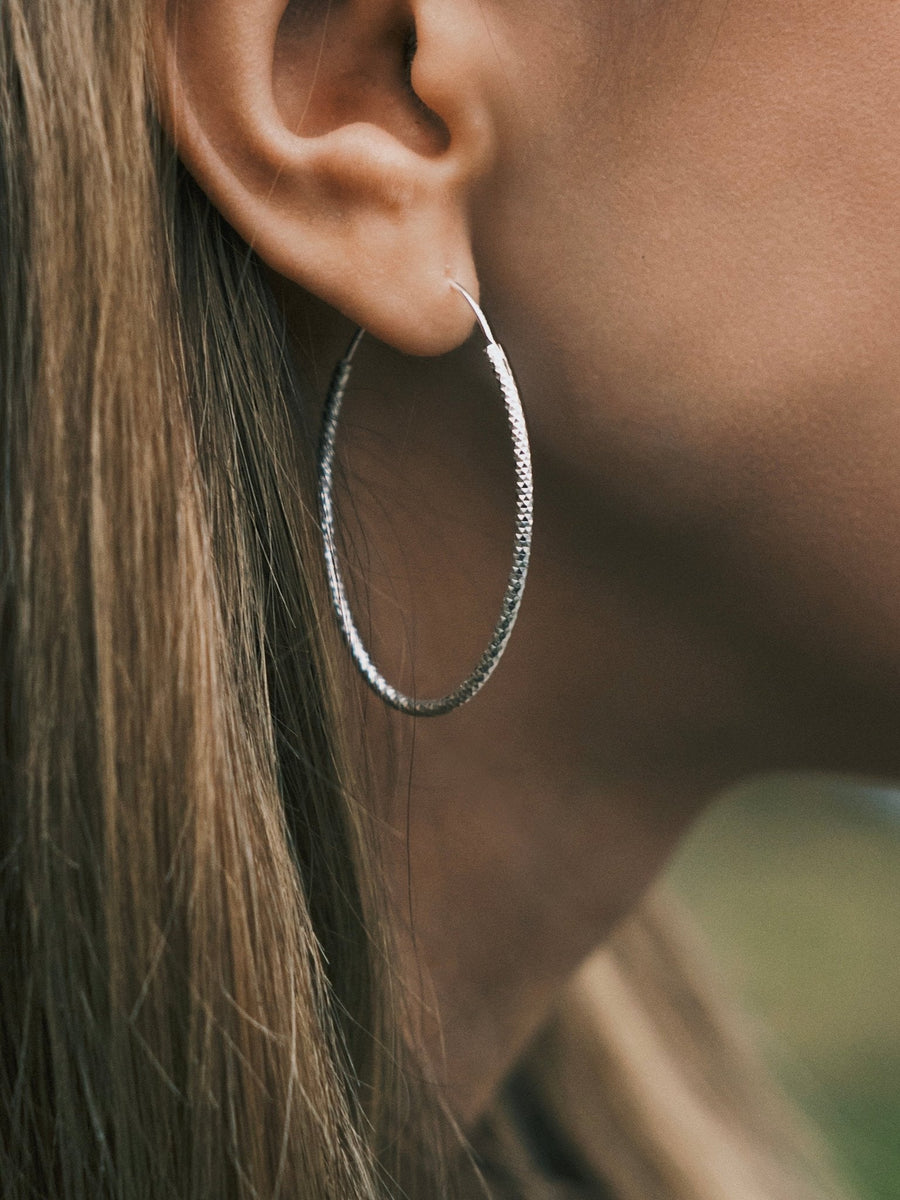 Faceted Oval Hoops — Sterling Silver Hoop Earrings, alternate view