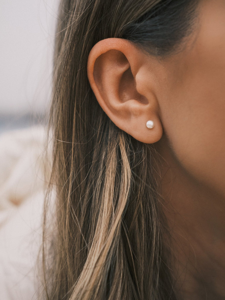 Small Pearl Studs — Sterling Silver Stud Earrings, alternate view