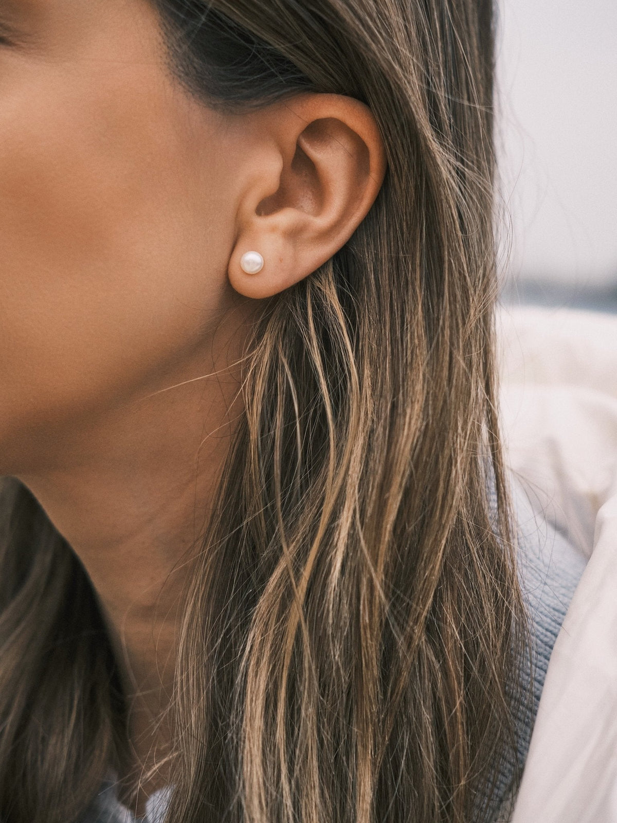 Single Pearl Studs — Sterling Silver Stud Earrings