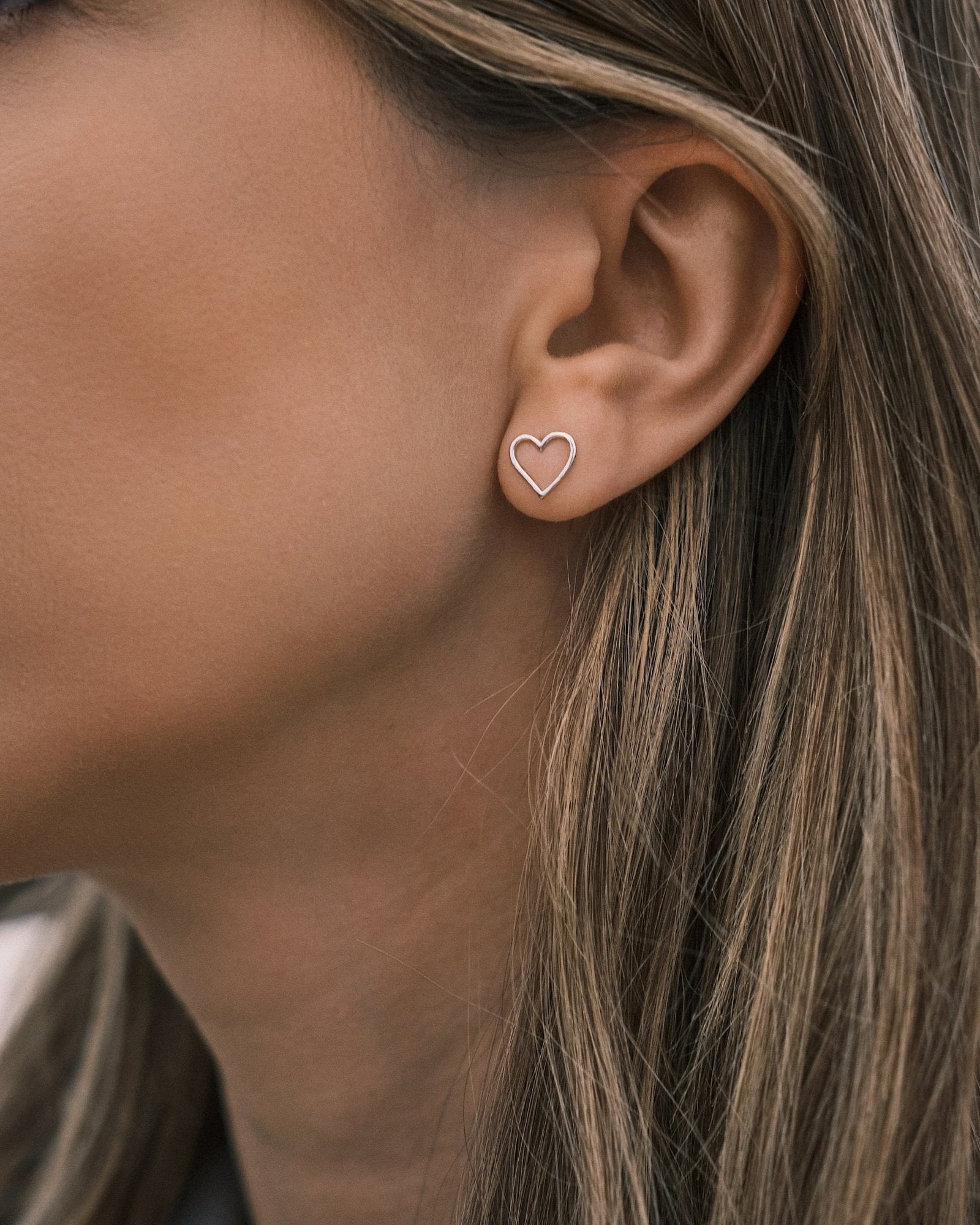 Empty Heart Studs — Sterling Silver Stud Earrings, alternate view