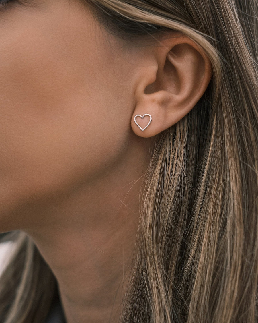 Empty Heart Studs — Sterling Silver Stud Earrings, alternate view