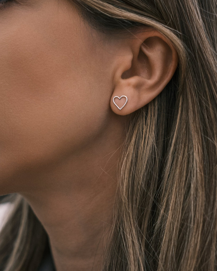 Empty Heart Studs — Sterling Silver Stud Earrings, alternate view