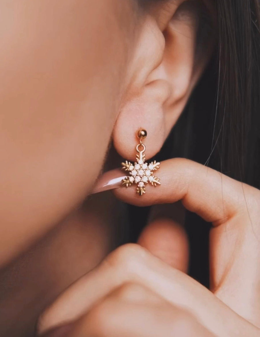 Golden Snowflake Drops — Gold-Tone Sterling Silver Drop Earrings