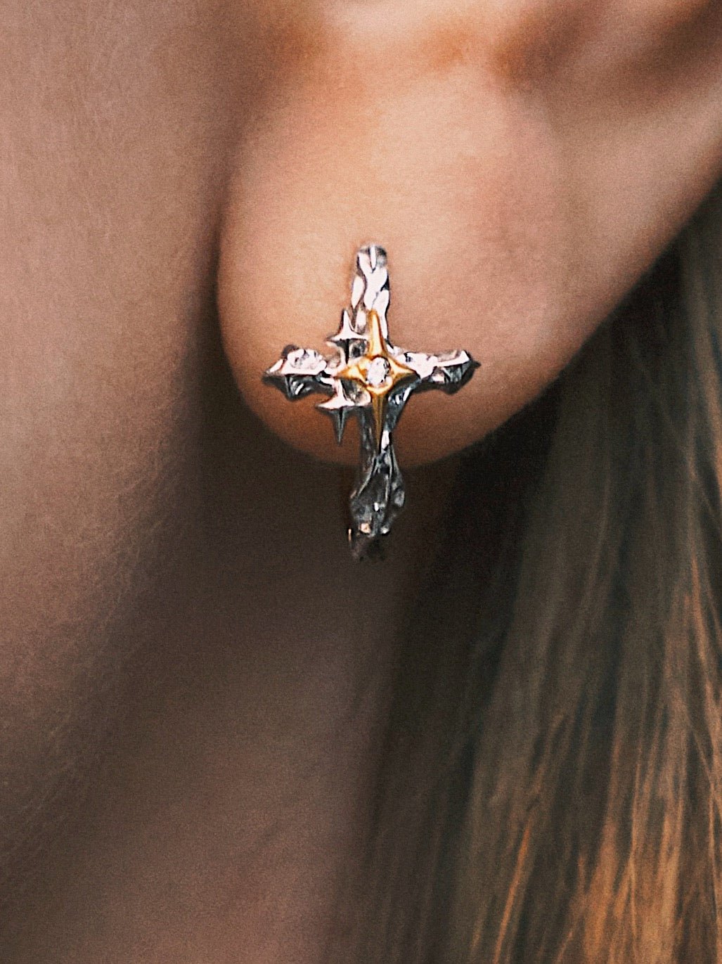 Star Cross Hoops — Gold-Tone Sterling Silver Hoop Earrings