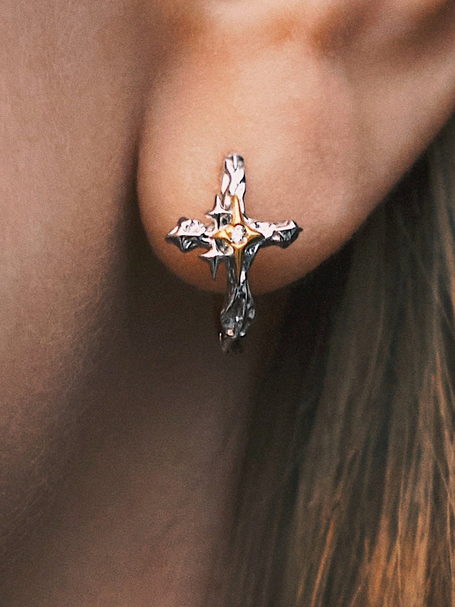 Star Cross Hoops — Gold-Tone Sterling Silver Hoop Earrings