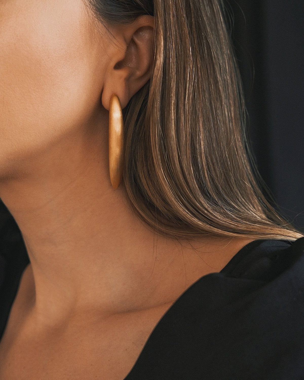 Matte Oval Hoops — Gold-Tone Hoop Earrings, alternate view