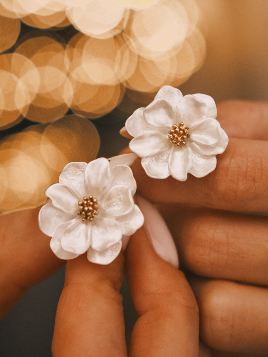 Layered Camellia Studs — Gold-Tone Stud Earrings, alternate view