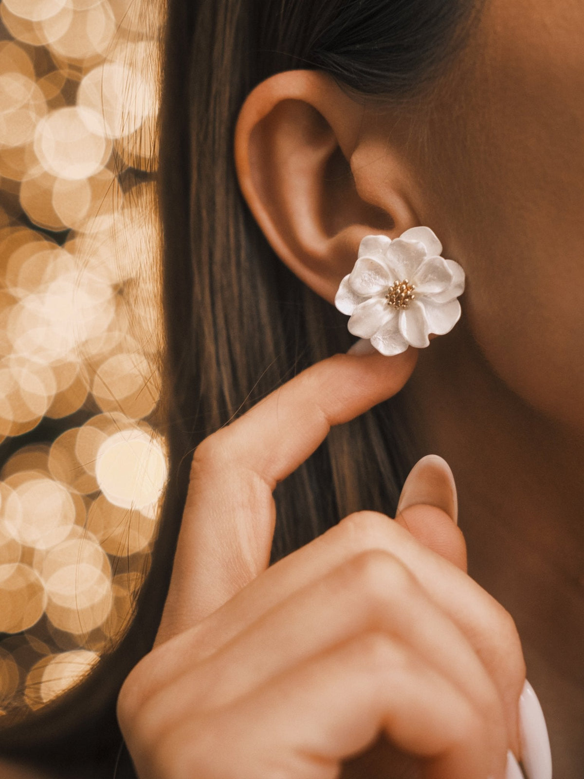 Layered Camellia Studs — Gold-Tone Stud Earrings, alternate view