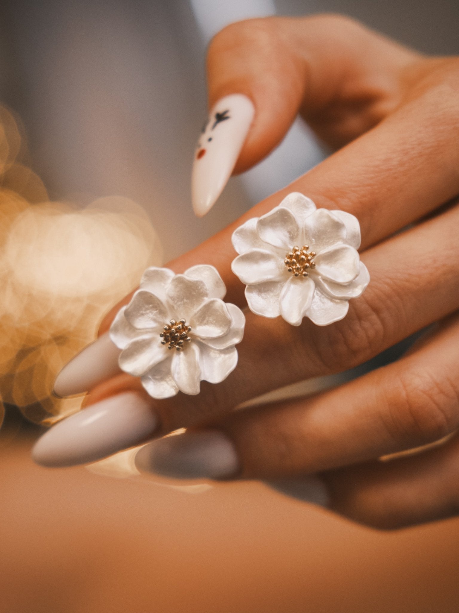 Layered Camellia Studs — Gold-Tone Stud Earrings, alternate view