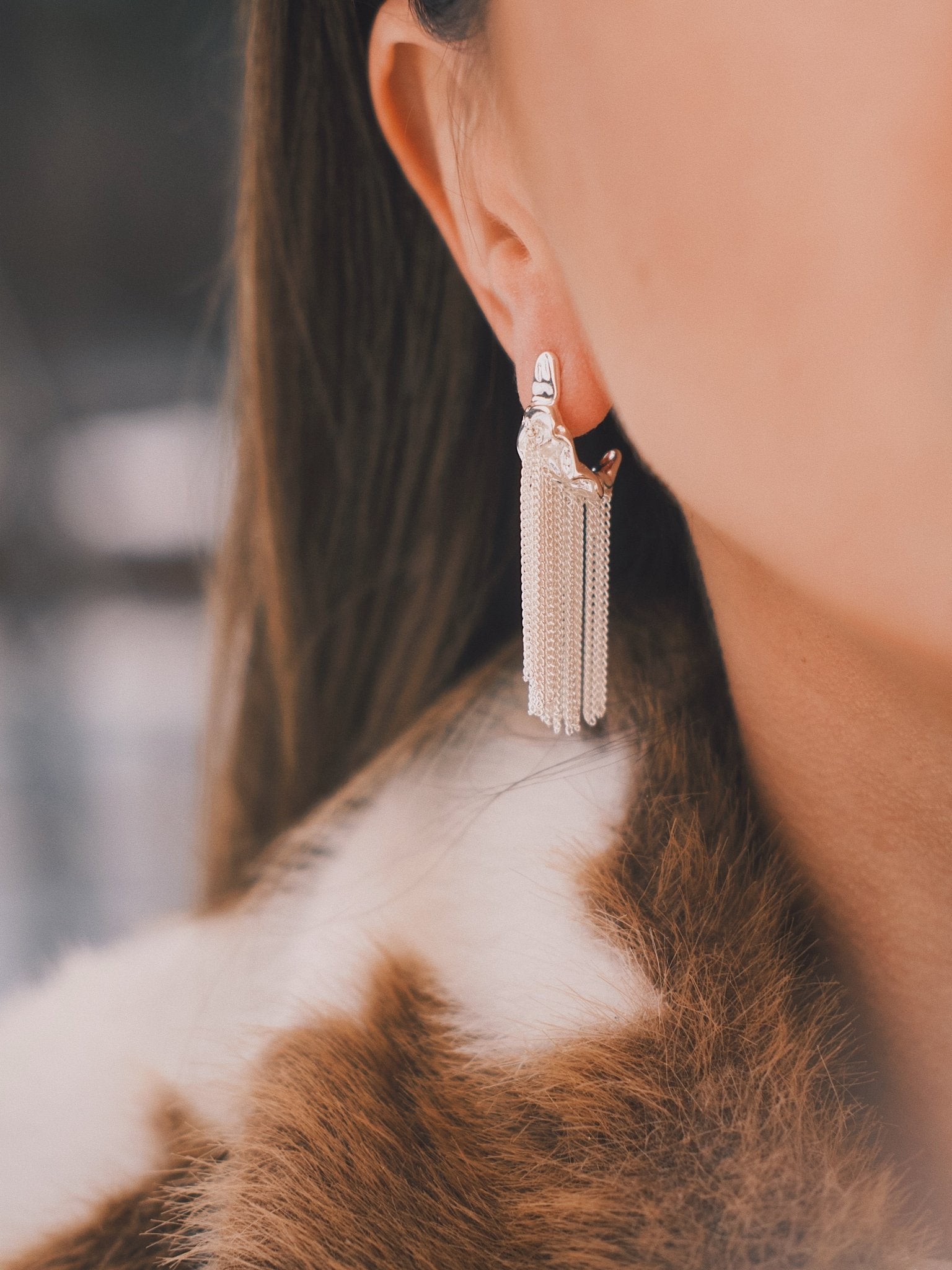Silver Fringe Drops — Silver-Tone Drop Earrings, alternate view