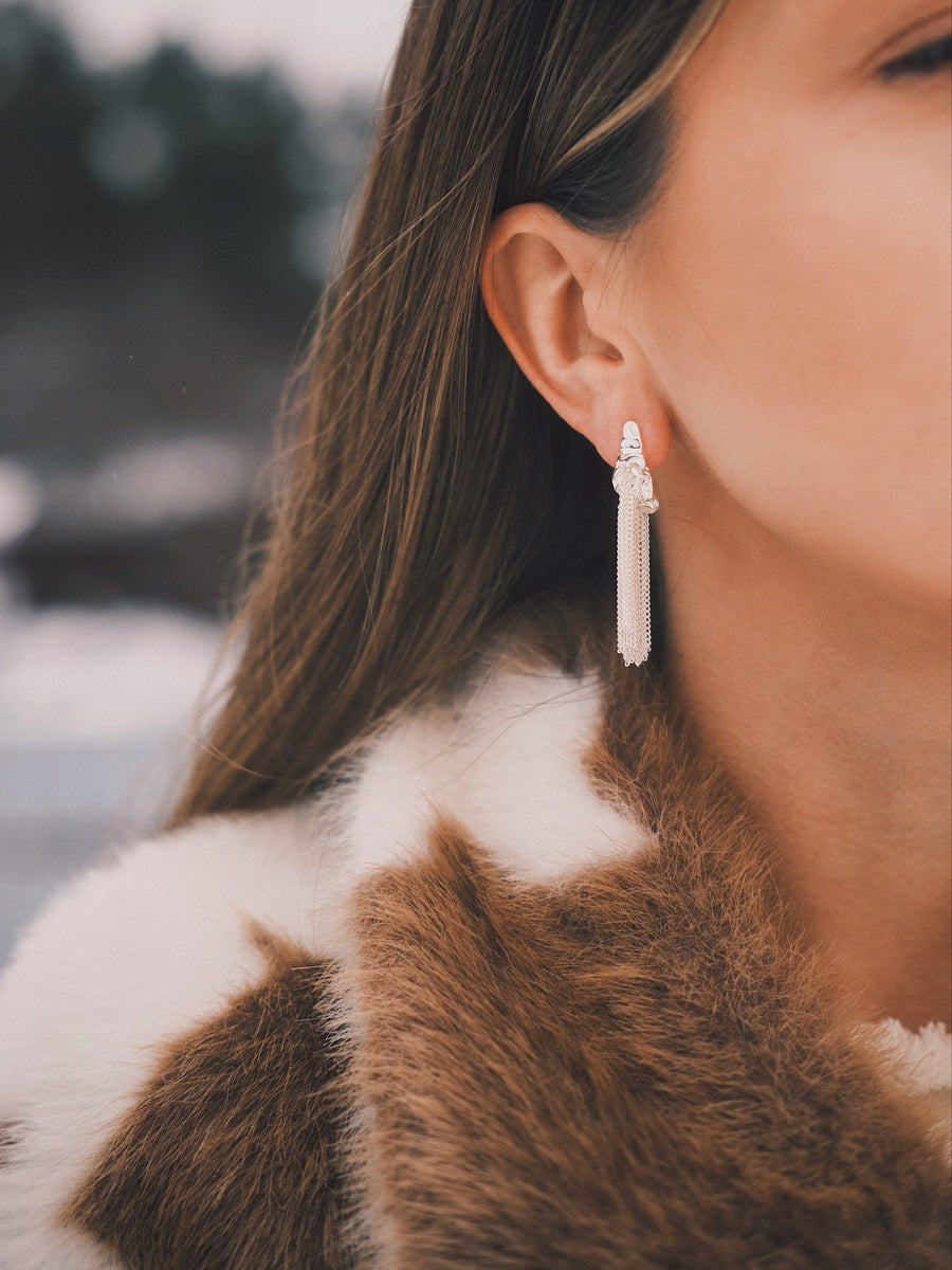 Silver Fringe Drops — Silver-Tone Drop Earrings, alternate view