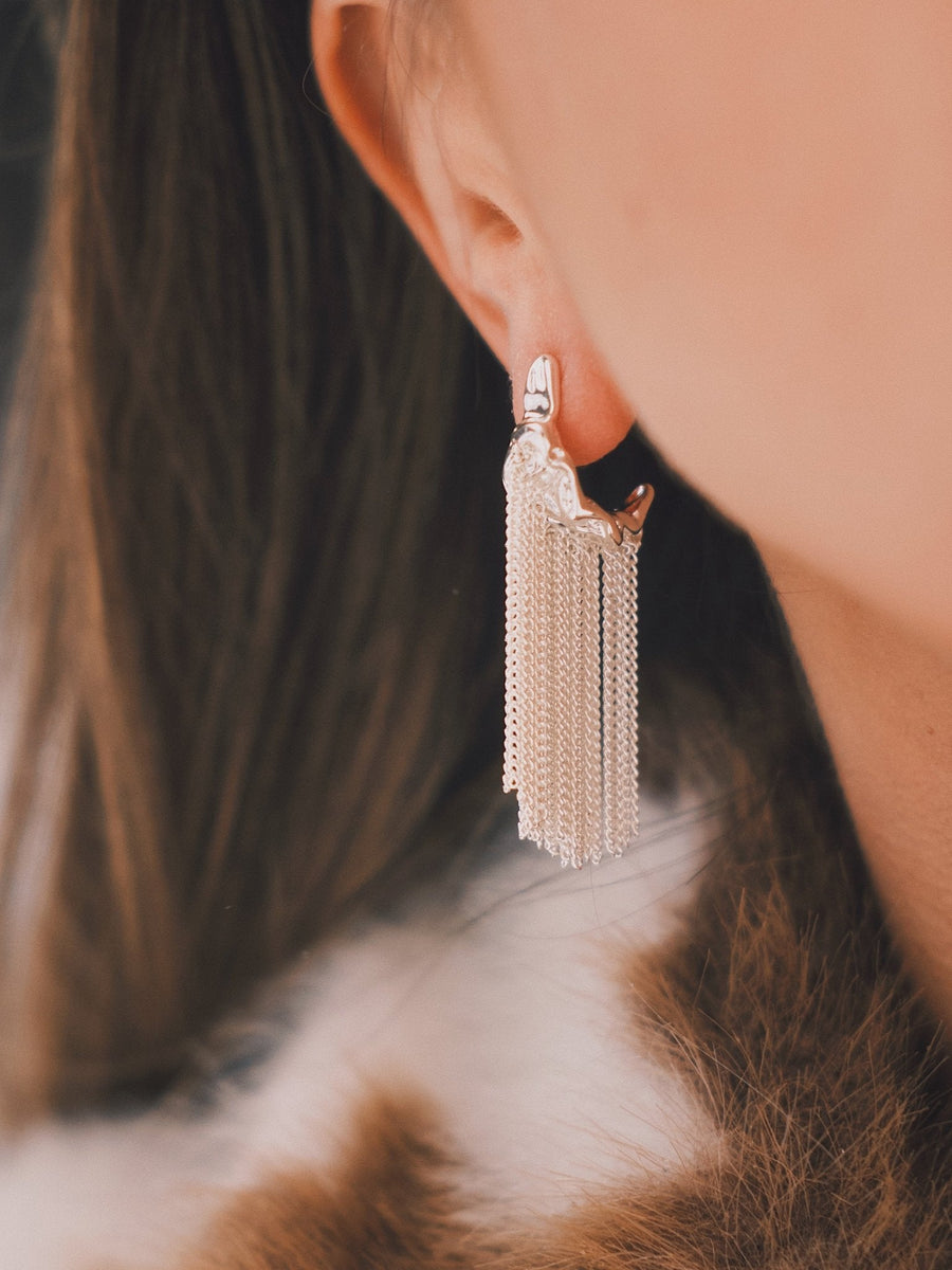 Silver Fringe Drops — Silver-Tone Drop Earrings