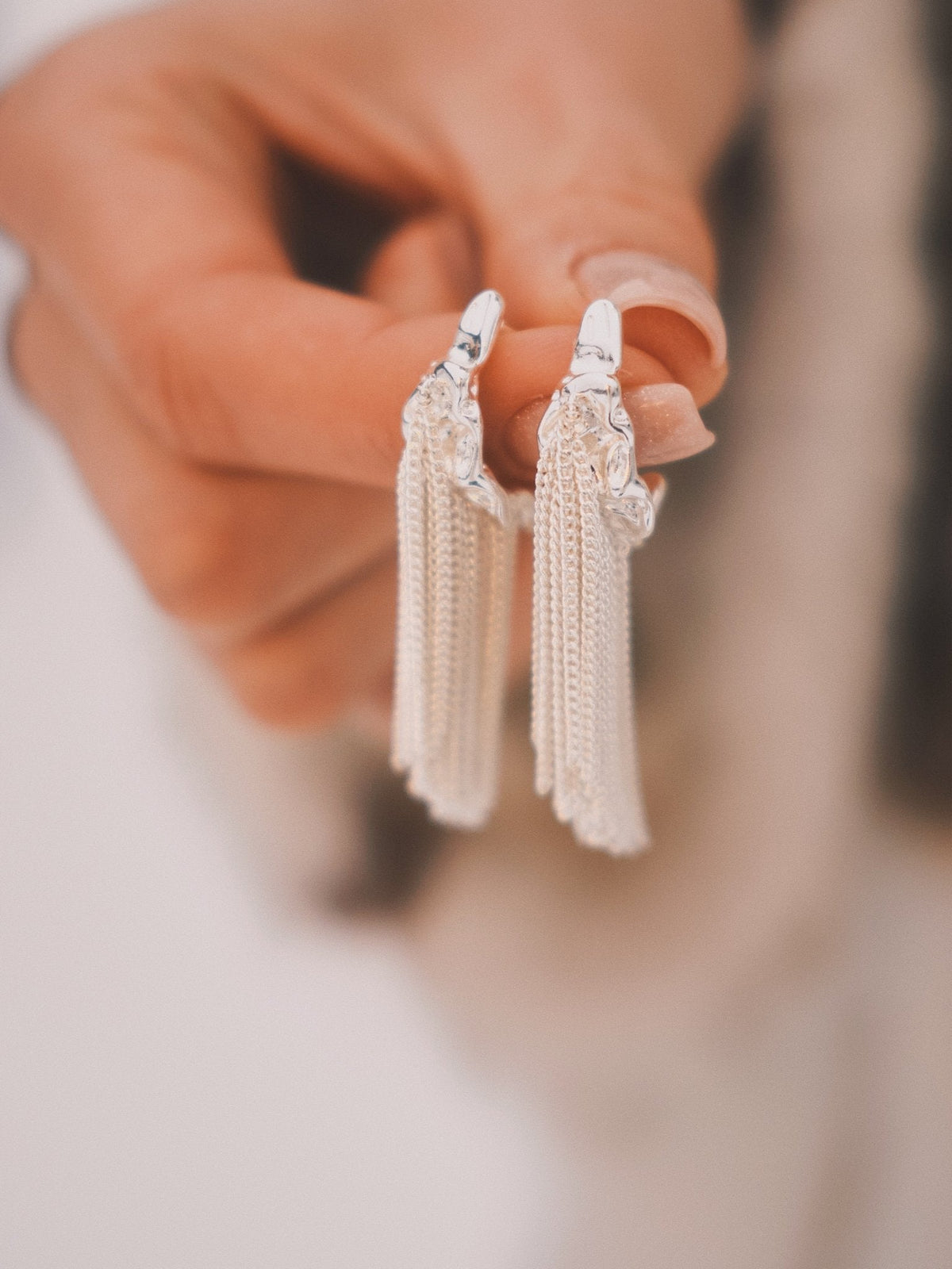 Silver Fringe Drops — Silver-Tone Drop Earrings, alternate view