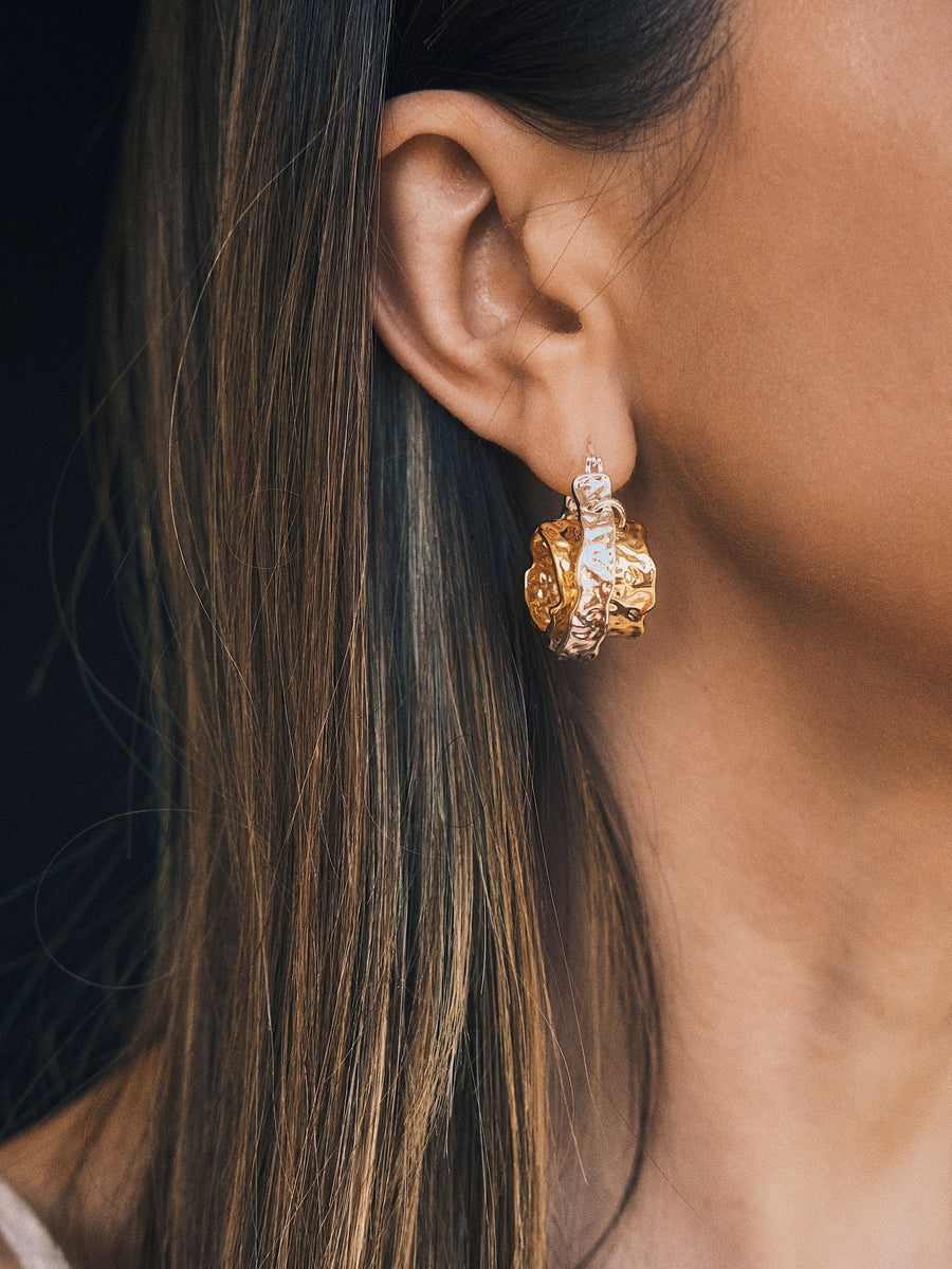 Two-Tone Crushed Hoops — Gold-Tone Hoop Earrings