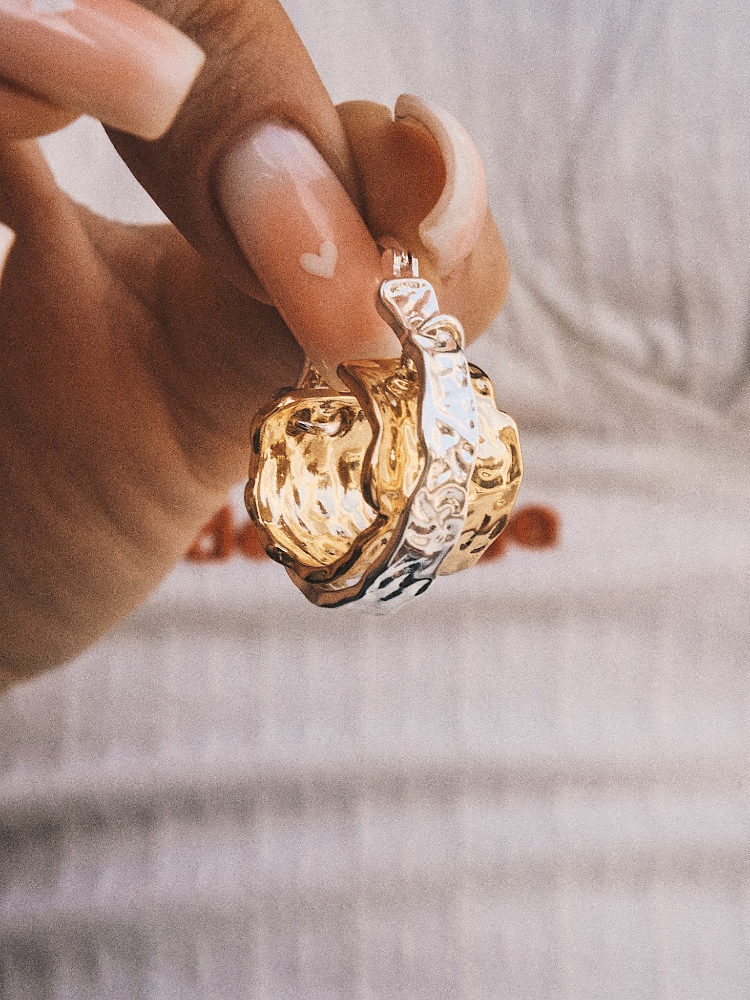 Two-Tone Crushed Hoops — Gold-Tone Hoop Earrings, alternate view