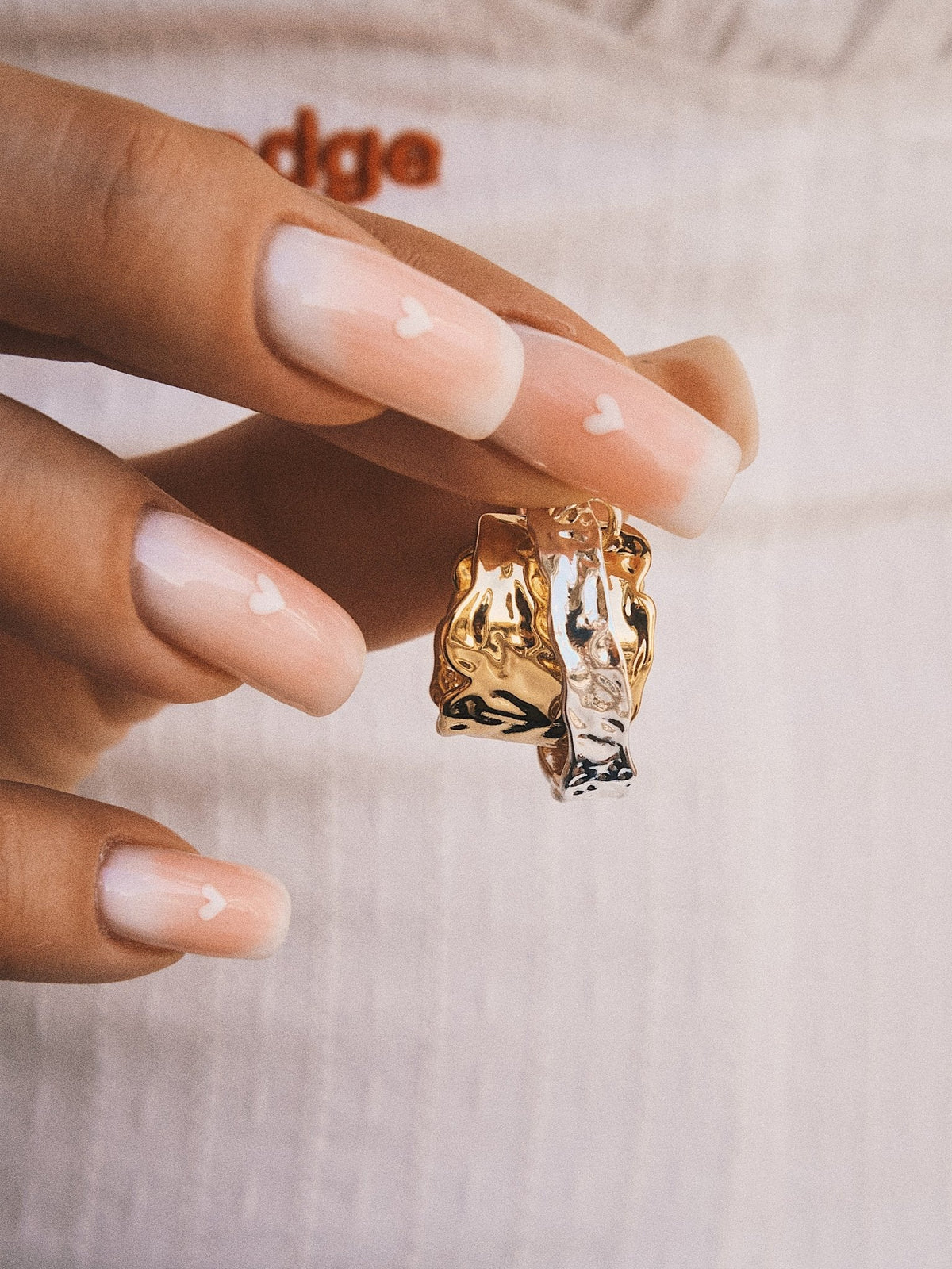 Two-Tone Crushed Hoops — Gold-Tone Hoop Earrings, alternate view