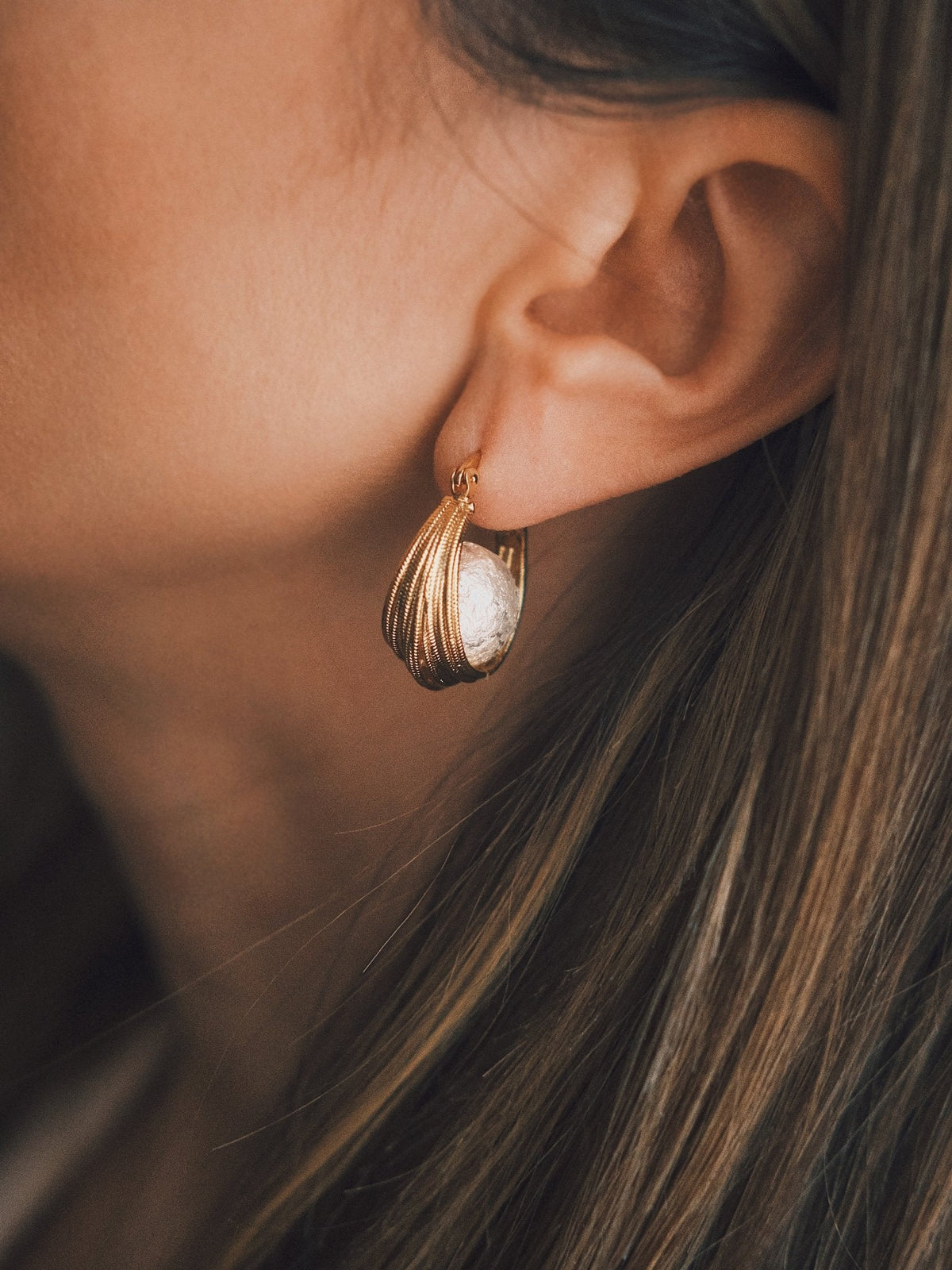 Cotton Pearl Hoops — Gold-Tone Hoop Earrings, alternate view