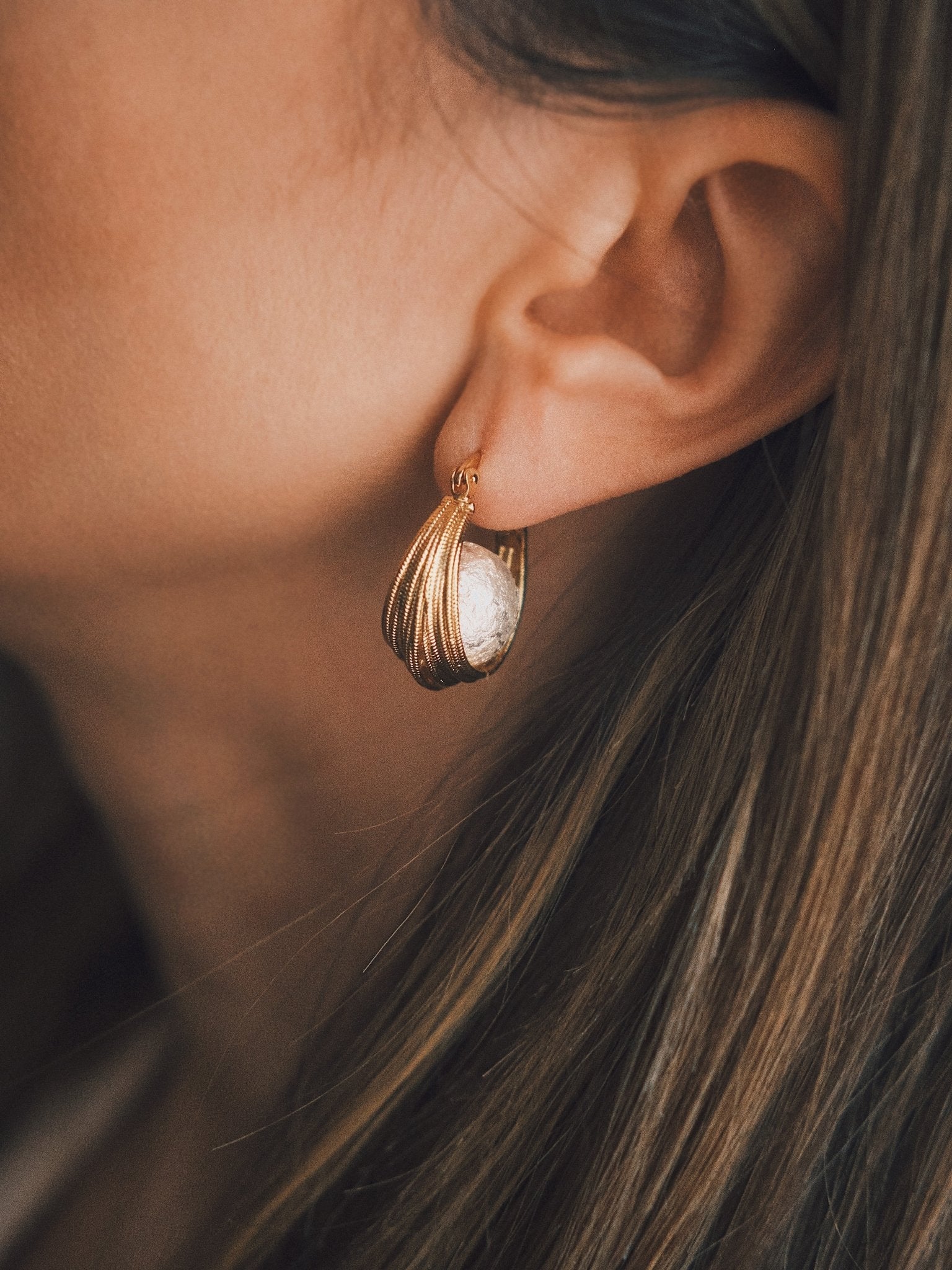 Cotton Pearl Hoops — Gold-Tone Hoop Earrings, alternate view
