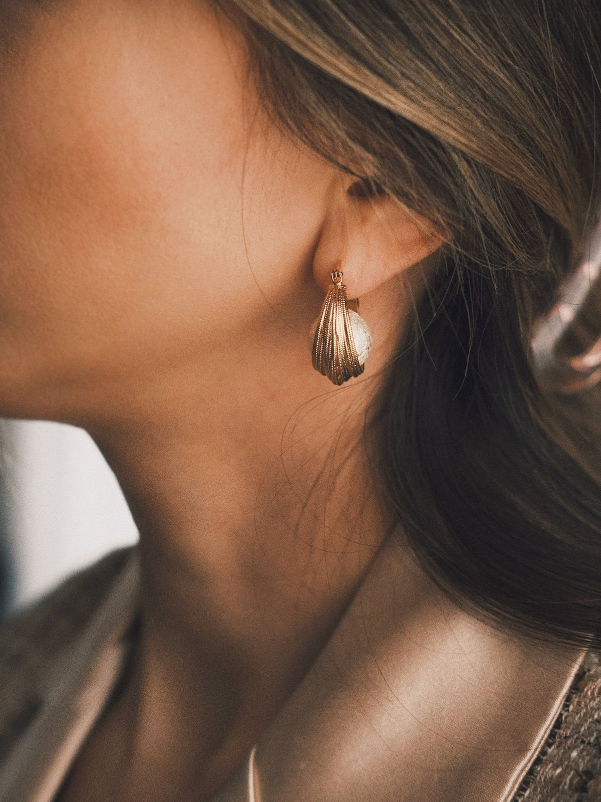 Cotton Pearl Hoops — Gold-Tone Hoop Earrings, alternate view